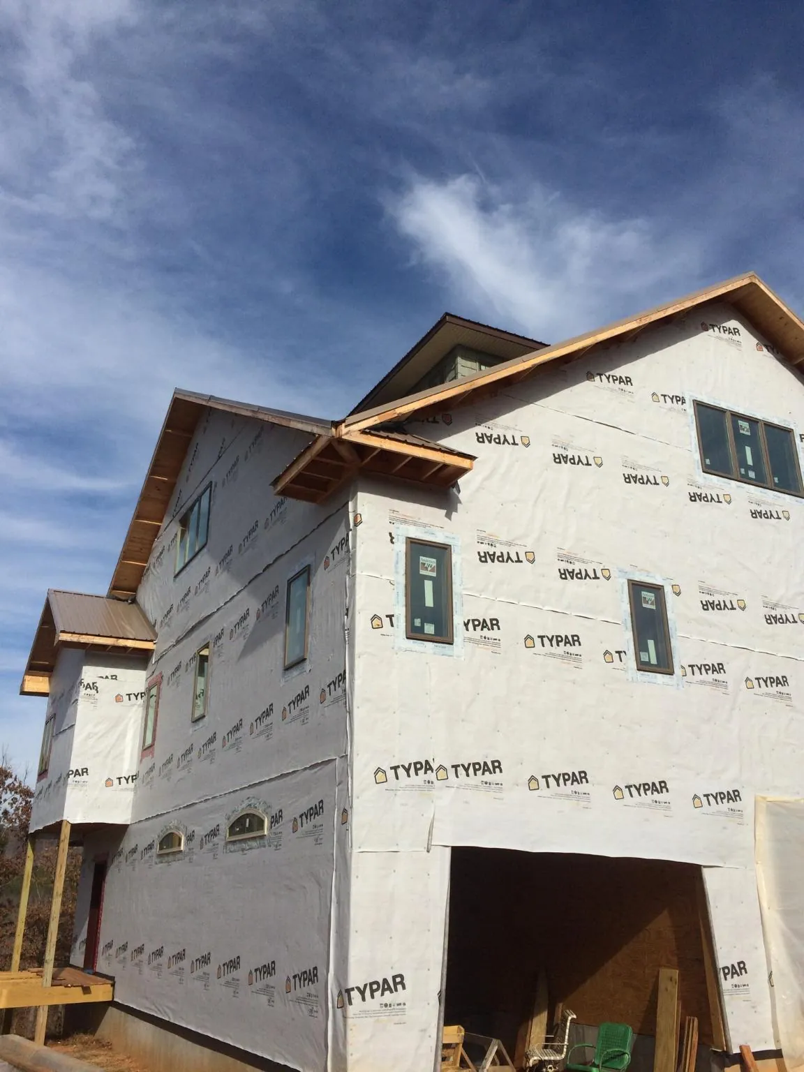 Stick built house wrapped in Typar with new roof framing and dormers in Mount Vernon